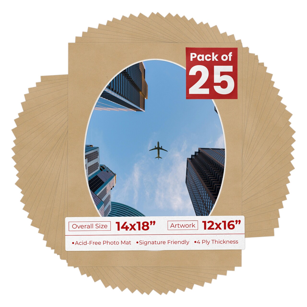 Beige Suede Mat Board for 14x18 Frames - Oval Opening for 12x16 Photos